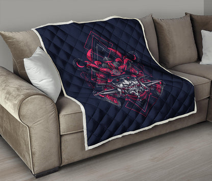 Geometric Samurai Mask Print Quilt