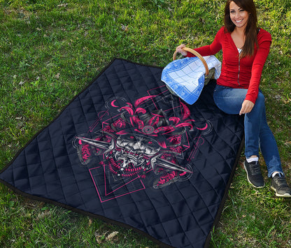 Geometric Samurai Mask Print Quilt