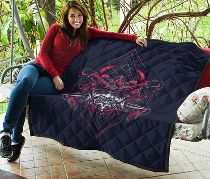 Geometric Samurai Mask Print Quilt