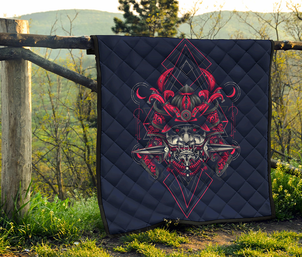 Geometric Samurai Mask Print Quilt
