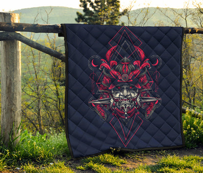 Geometric Samurai Mask Print Quilt