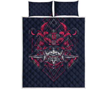 Geometric Samurai Mask Print Quilt Bed Set