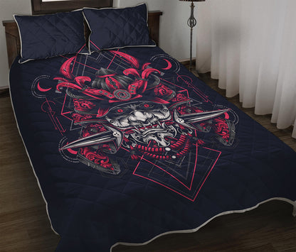 Geometric Samurai Mask Print Quilt Bed Set