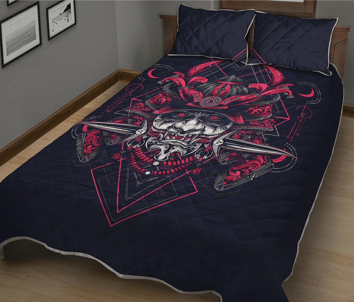 Geometric Samurai Mask Print Quilt Bed Set