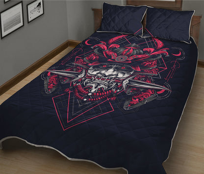 Geometric Samurai Mask Print Quilt Bed Set