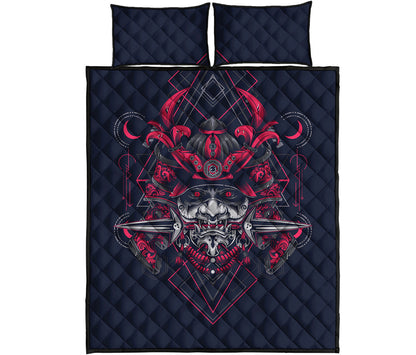 Geometric Samurai Mask Print Quilt Bed Set