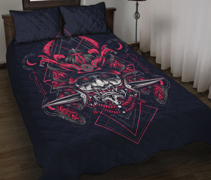 Geometric Samurai Mask Print Quilt Bed Set