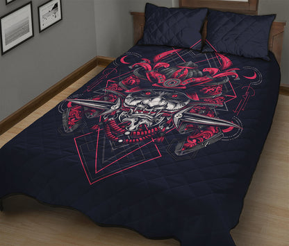 Geometric Samurai Mask Print Quilt Bed Set