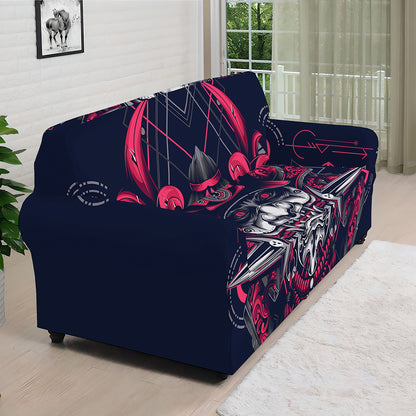 Geometric Samurai Mask Print Sofa Cover