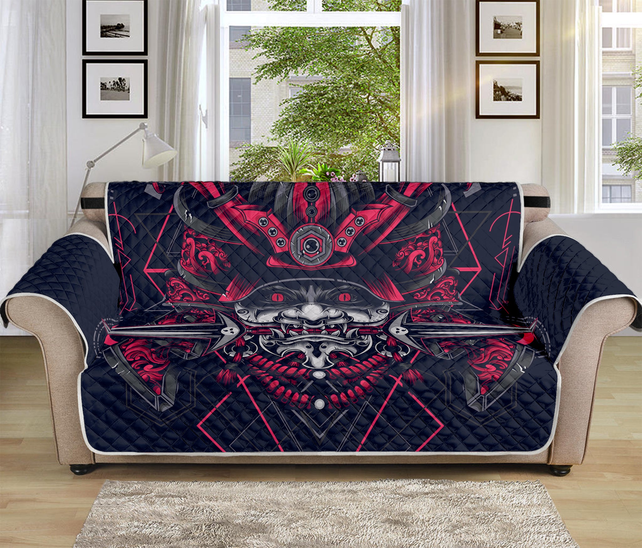 Geometric Samurai Mask Print Sofa Protector