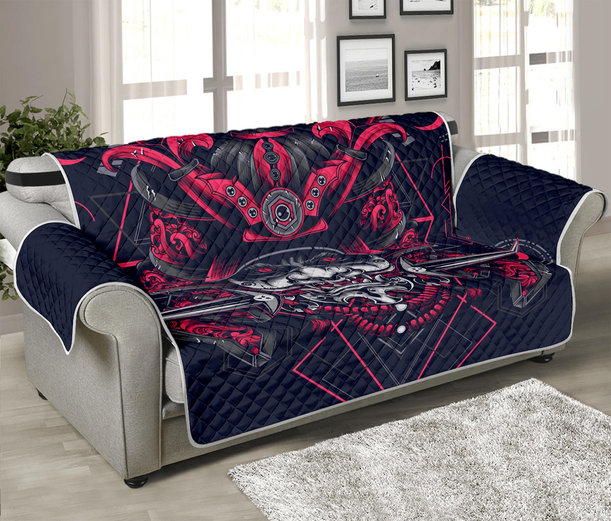 Geometric Samurai Mask Print Sofa Protector