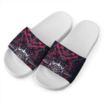 Geometric Samurai Mask Print White Slide Sandals