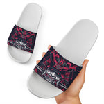 Geometric Samurai Mask Print White Slide Sandals