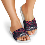 Geometric Samurai Mask Print White Slide Sandals