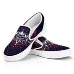 Geometric Samurai Mask Print White Slip On Shoes