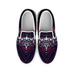 Geometric Samurai Mask Print White Slip On Shoes