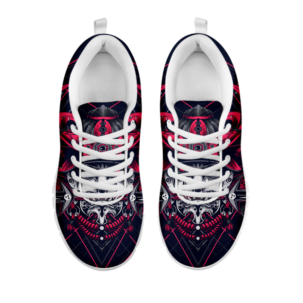 Geometric Samurai Mask Print White Sneakers