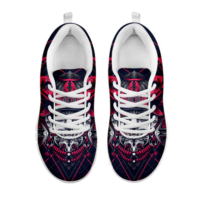 Geometric Samurai Mask Print White Sneakers