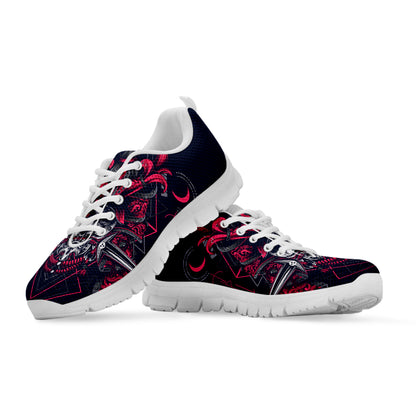 Geometric Samurai Mask Print White Sneakers