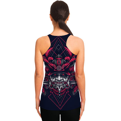 Geometric Samurai Mask Print Women's Racerback Tank Top