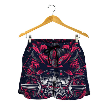 Geometric Samurai Mask Print Women's Shorts