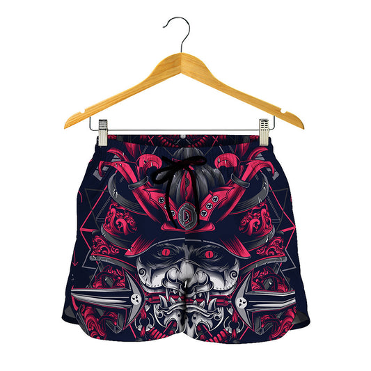 Geometric Samurai Mask Print Women's Shorts