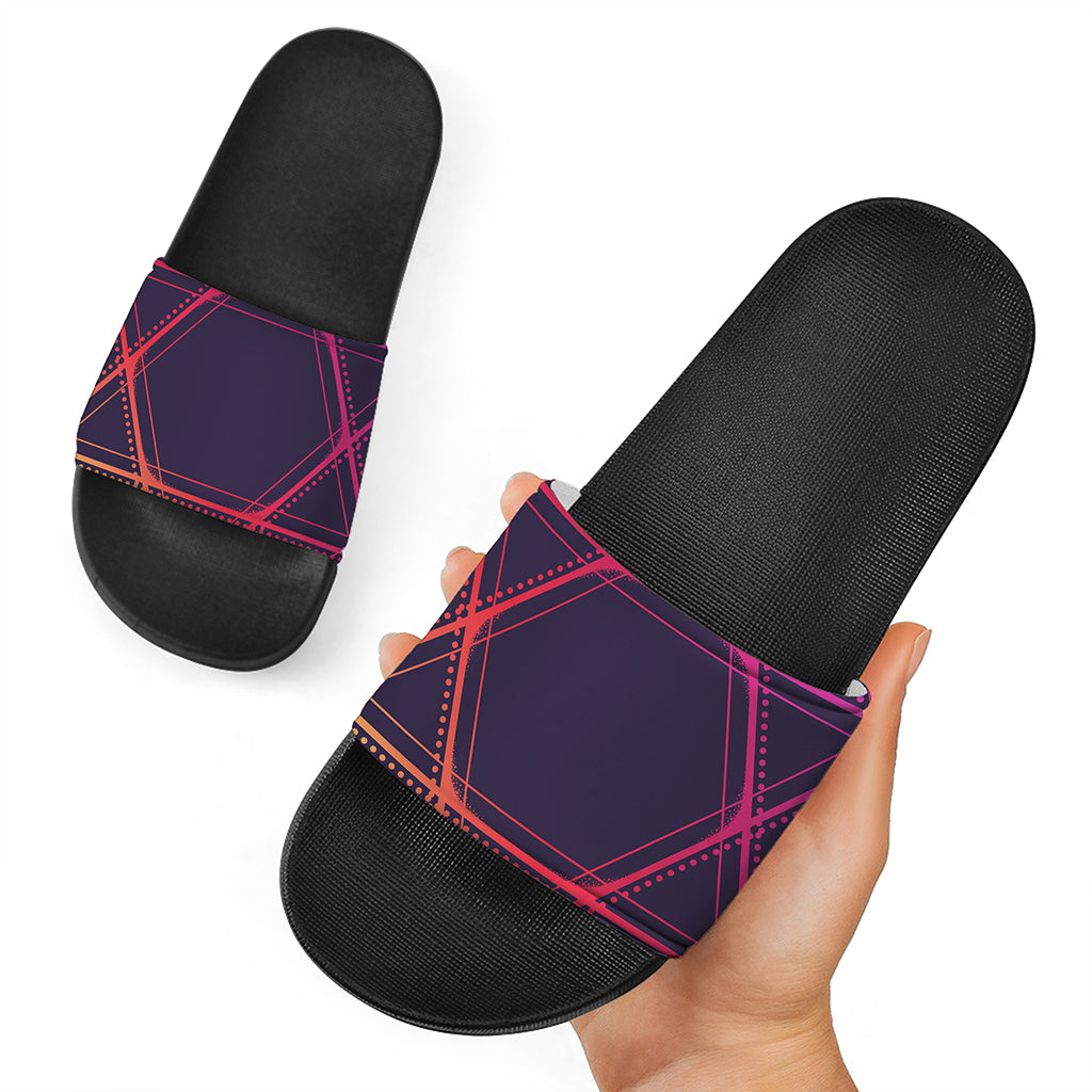Geometric Star of David Print Black Slide Sandals