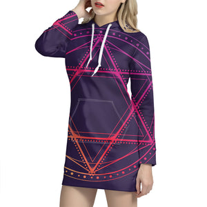 Geometric Star of David Print Pullover Hoodie Dress