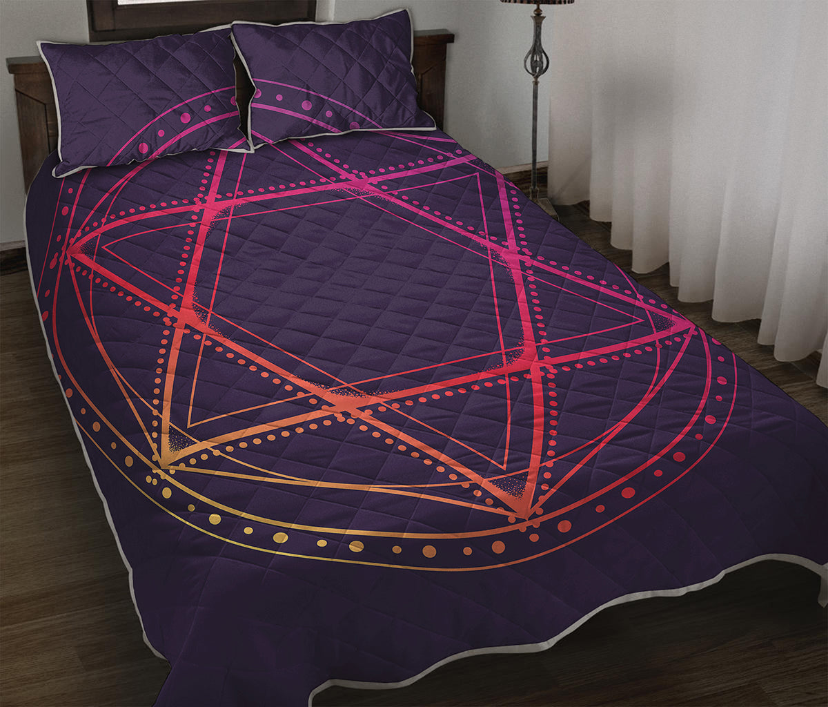 Geometric Star of David Print Quilt Bed Set
