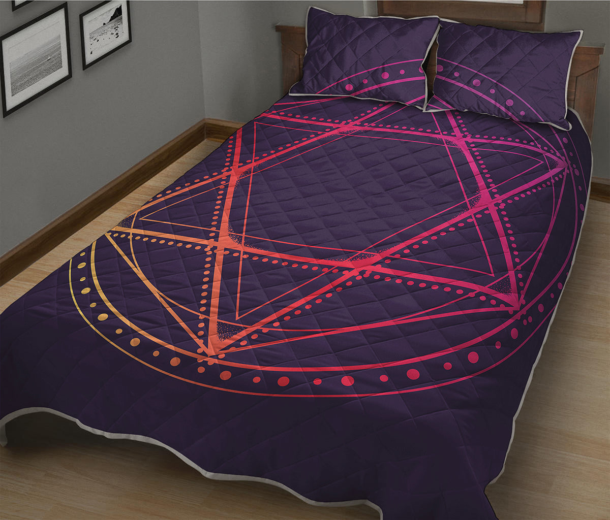 Geometric Star of David Print Quilt Bed Set
