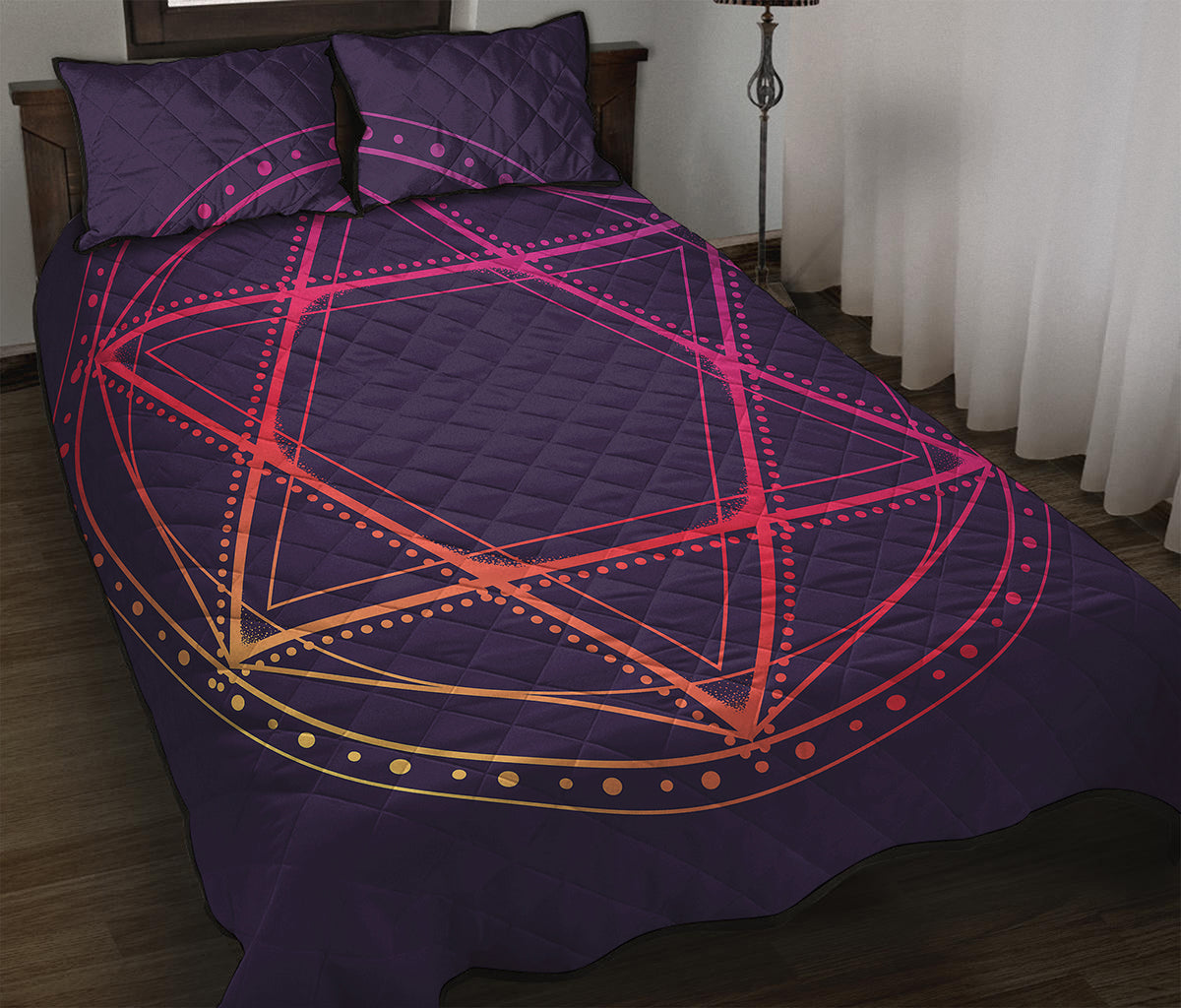 Geometric Star of David Print Quilt Bed Set