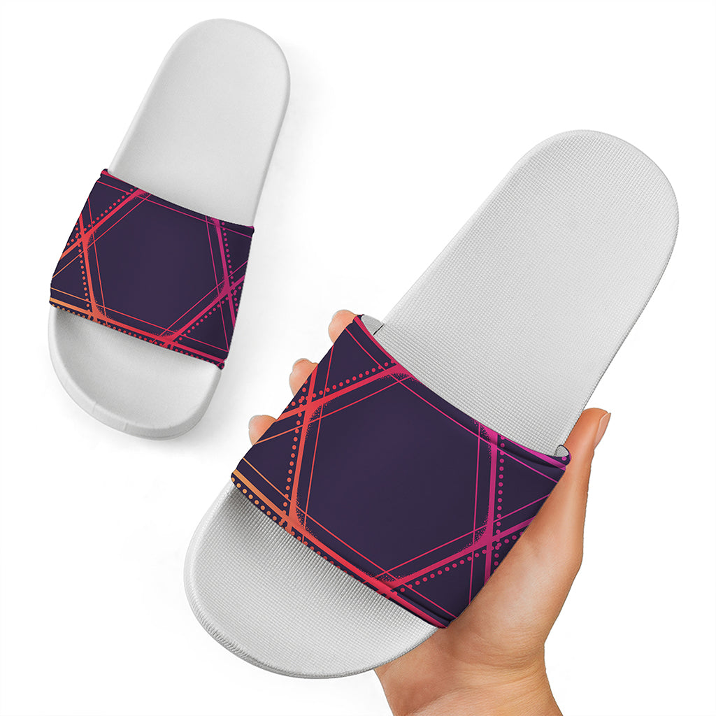 Geometric Star of David Print White Slide Sandals