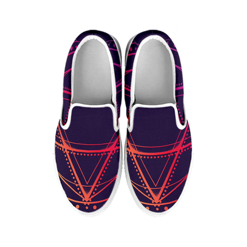 Geometric Star of David Print White Slip On Shoes