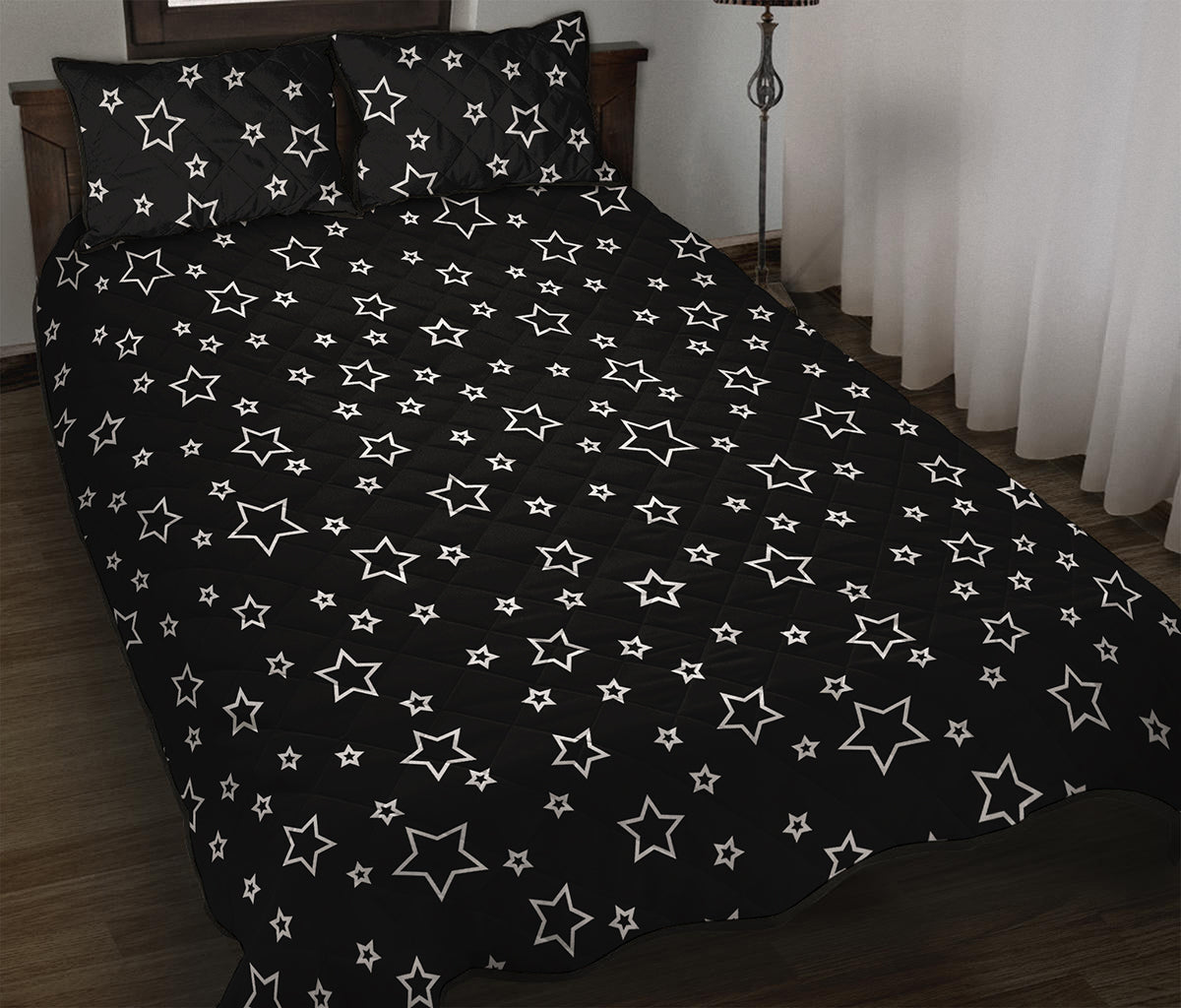 Geometric Star Pattern Print Quilt Bed Set