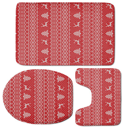 Geometric Xmas Knitted Pattern Print 3 Piece Bath Mat Set