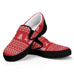 Geometric Xmas Knitted Pattern Print Black Slip On Shoes