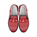 Geometric Xmas Knitted Pattern Print Black Slip On Shoes