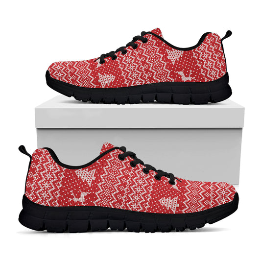 Geometric Xmas Knitted Pattern Print Black Sneakers