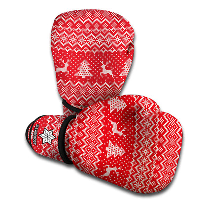 Geometric Xmas Knitted Pattern Print Boxing Gloves