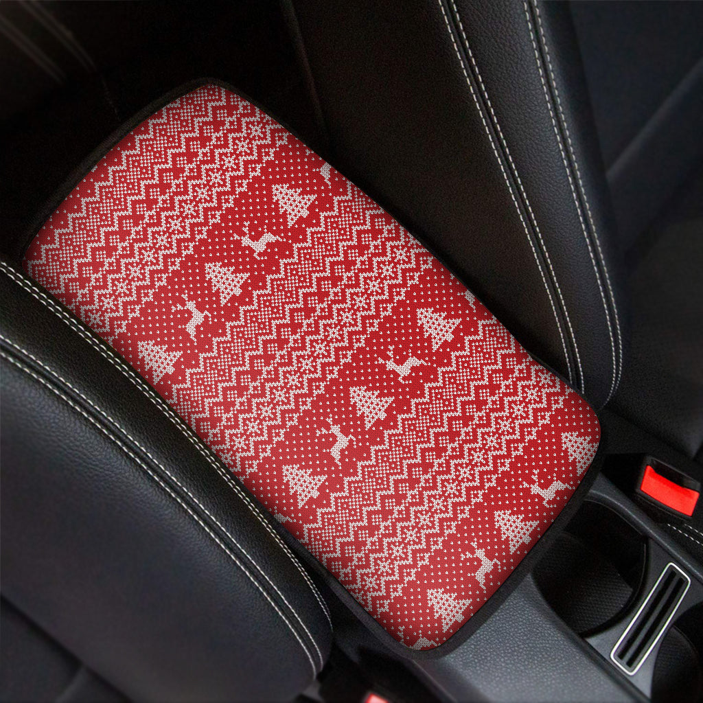Geometric Xmas Knitted Pattern Print Car Center Console Cover