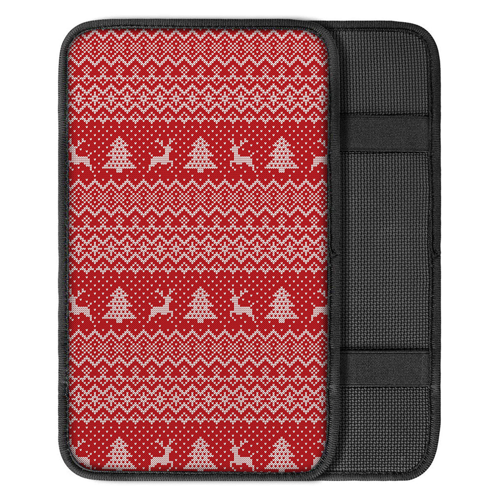 Geometric Xmas Knitted Pattern Print Car Center Console Cover