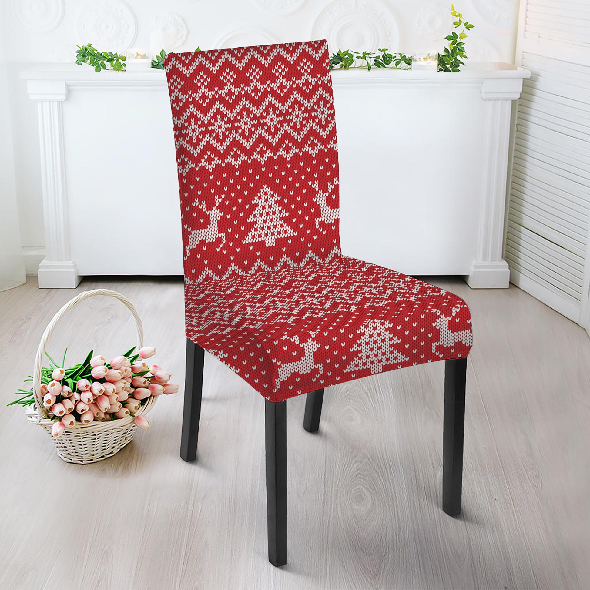 Geometric Xmas Knitted Pattern Print Dining Chair Slipcover
