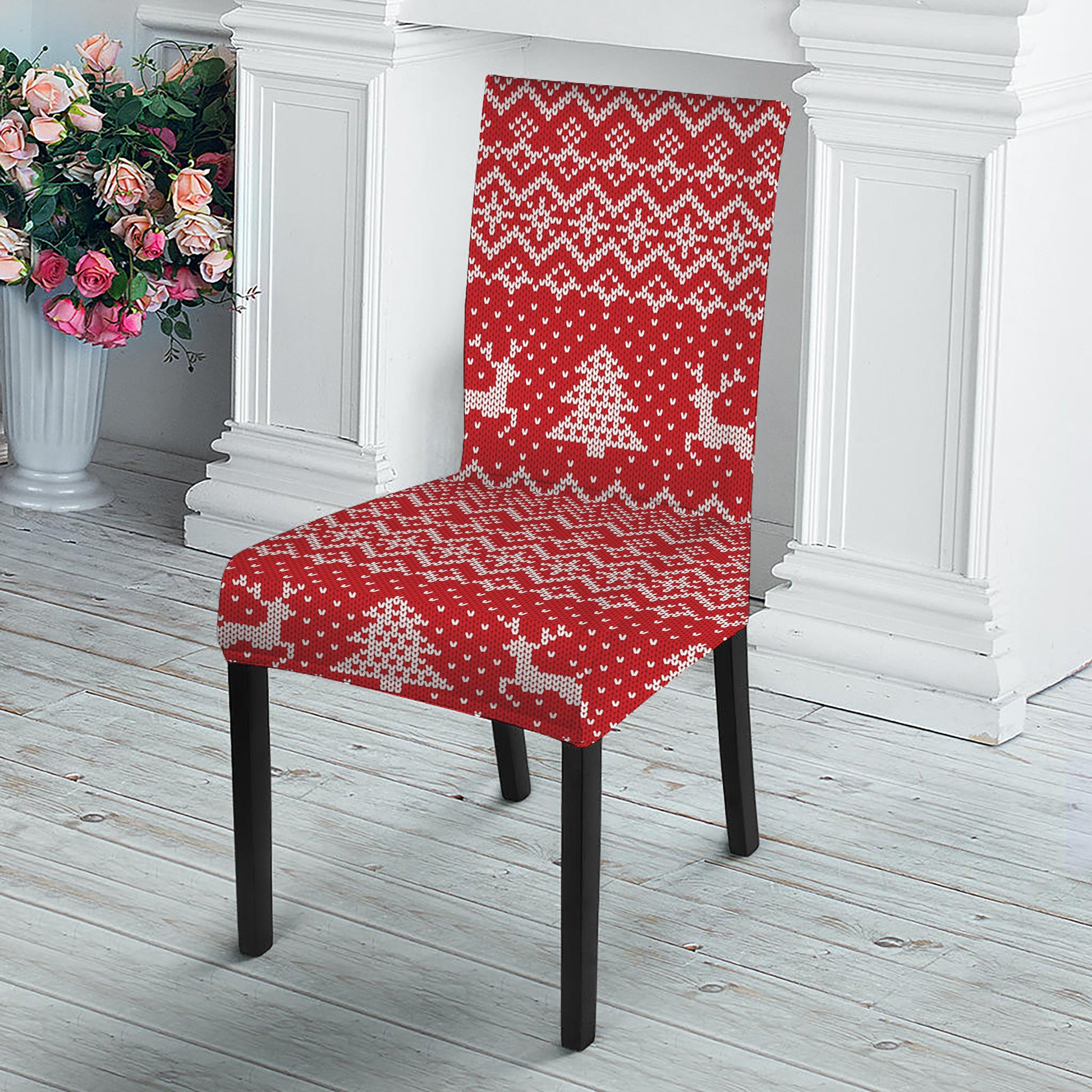 Geometric Xmas Knitted Pattern Print Dining Chair Slipcover