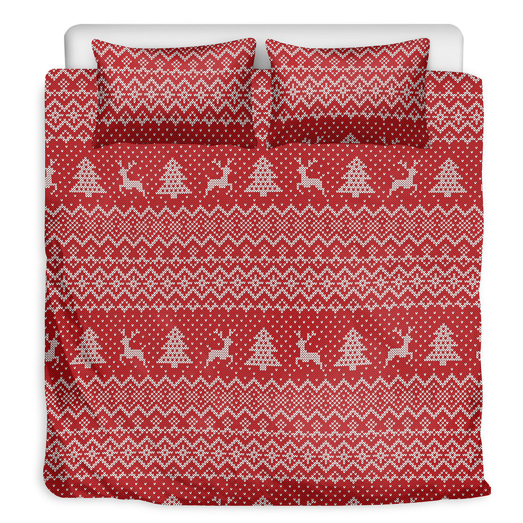Geometric Xmas Knitted Pattern Print Duvet Cover Bedding Set