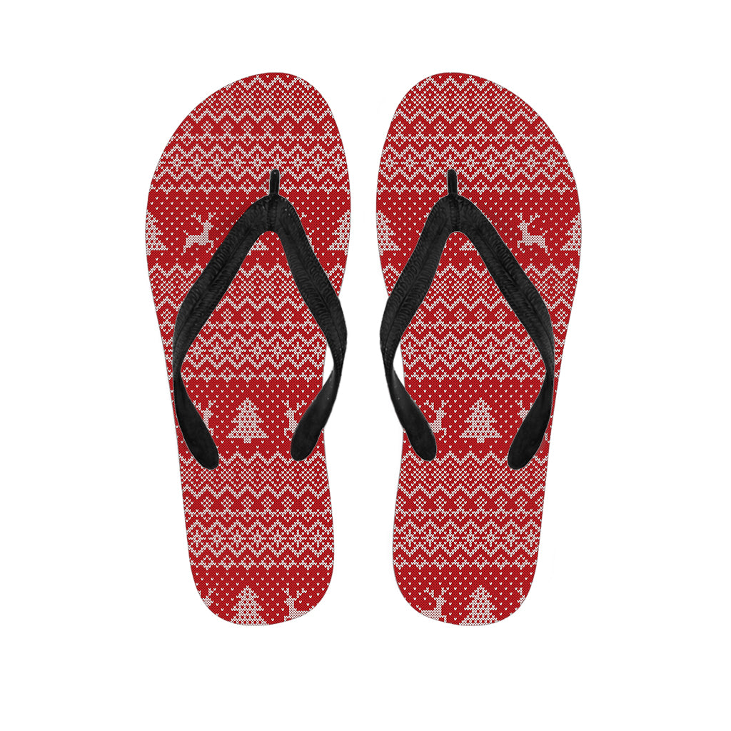 Geometric Xmas Knitted Pattern Print Flip Flops