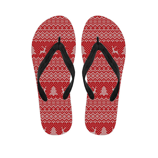 Geometric Xmas Knitted Pattern Print Flip Flops