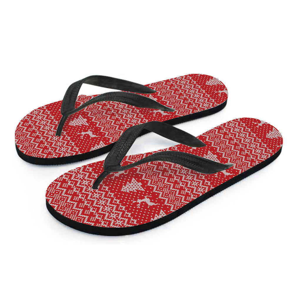 Geometric Xmas Knitted Pattern Print Flip Flops