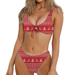 Geometric Xmas Knitted Pattern Print Front Bow Tie Bikini