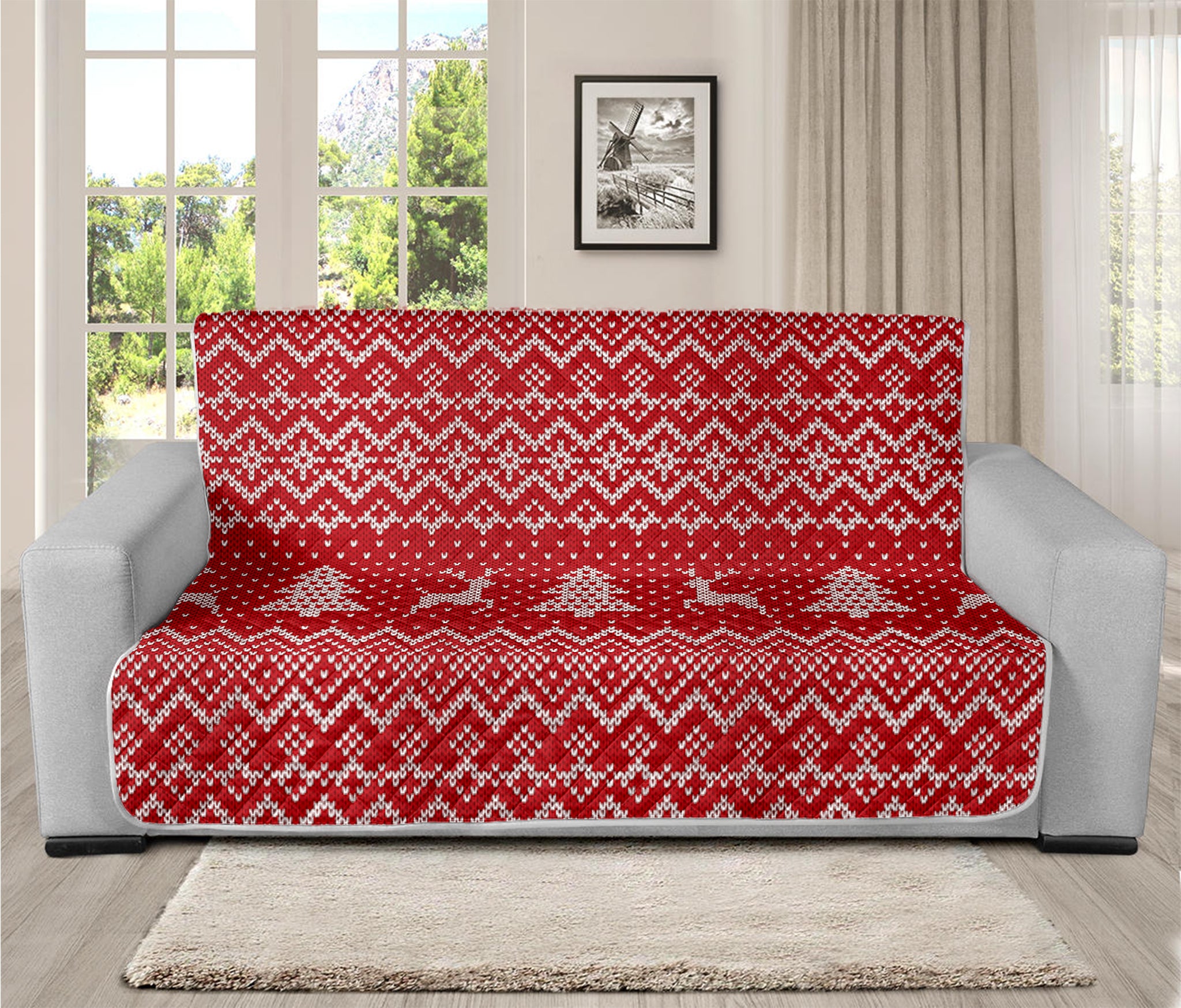 Geometric Xmas Knitted Pattern Print Futon Protector