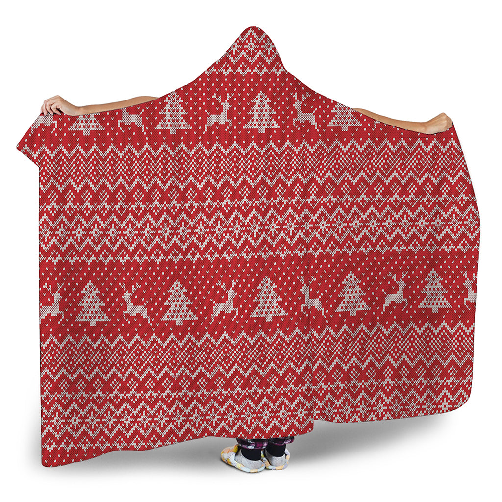 Geometric Xmas Knitted Pattern Print Hooded Blanket